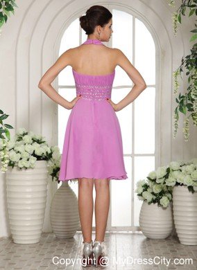 Halter Beading and Ruche Chiffon Short Dresses for Wedding Cocktail Party