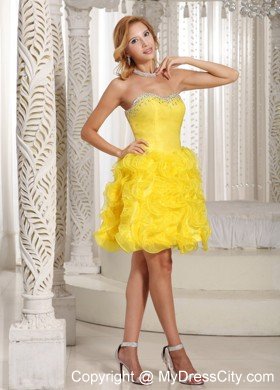 Yellow Sweetheart Beaded Ruffles Zipper Up Back Short Cocktail Dress