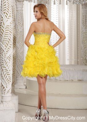 Yellow Sweetheart Beaded Ruffles Zipper Up Back Short Cocktail Dress