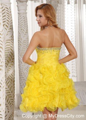 Yellow Sweetheart Beaded Ruffles Zipper Up Back Short Cocktail Dress