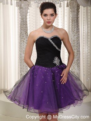 Sweetheart Beaded Black and Purple organza Layered Cocktail Dress