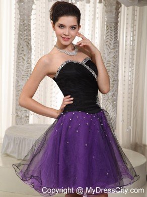 Sweetheart Beaded Black and Purple organza Layered Cocktail Dress