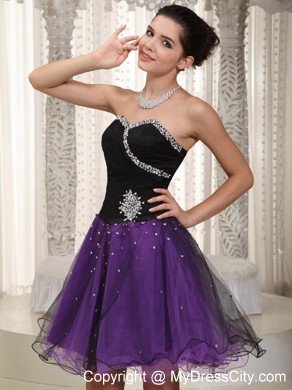 Sweetheart Beaded Black and Purple organza Layered Cocktail Dress