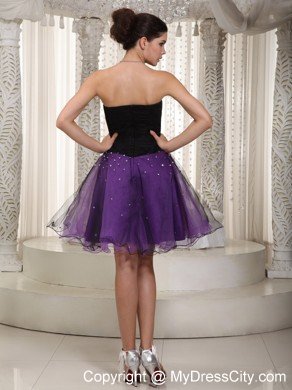 Sweetheart Beaded Black and Purple organza Layered Cocktail Dress