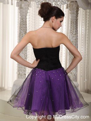 Sweetheart Beaded Black and Purple organza Layered Cocktail Dress