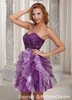 Ruffles Beaded Sweetheart Eggplant Purple Short Prom Cocktail Dress