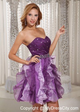 Ruffles Beaded Sweetheart Eggplant Purple Short Prom Cocktail Dress