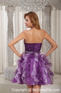 Ruffles Beaded Sweetheart Eggplant Purple Short Prom Cocktail Dress