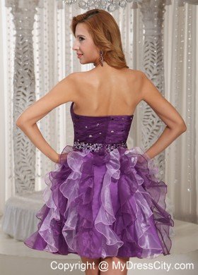 Ruffles Beaded Sweetheart Eggplant Purple Short Prom Cocktail Dress