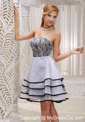 Zebra Strapless Layered Cool Back Cocktail Dress with Black Hem