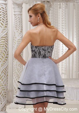 Zebra Strapless Layered Cool Back Cocktail Dress with Black Hem