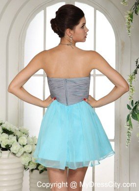 Simple Blue Strapless Mini-length Chiffon Back Out Club Cocktail Dress