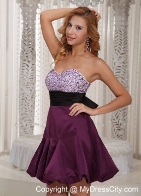 Dark Purple Sweetheart Beading Taffeta Cocktail Dress With Black Belt