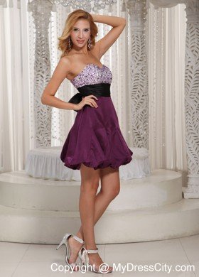 Dark Purple Sweetheart Beading Taffeta Cocktail Dress With Black Belt