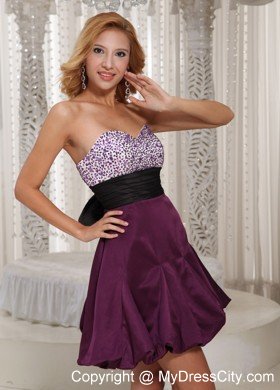 Dark Purple Sweetheart Beading Taffeta Cocktail Dress With Black Belt