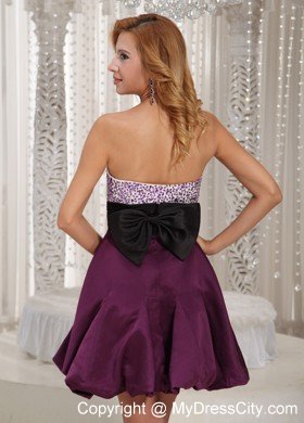 Dark Purple Sweetheart Beading Taffeta Cocktail Dress With Black Belt