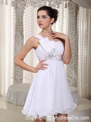 Pure Beading One Shoulder Mini-length Chiffon Prom Cocktail Dress