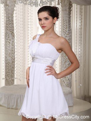 Pure Beading One Shoulder Mini-length Chiffon Prom Cocktail Dress