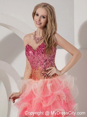 Hot Sweetheart Sequin Beading Organza Mini-length Cocktail Prom Dress