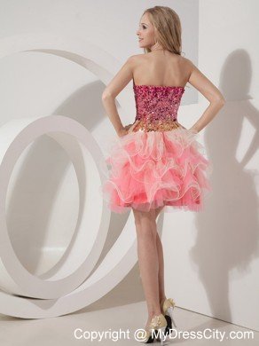 Hot Sweetheart Sequin Beading Organza Mini-length Cocktail Prom Dress