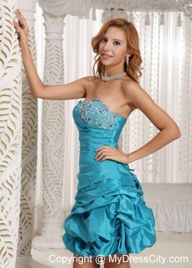 Turquoise Pick-ups Beaded Strapless Taffeta Cocktail Dress for Celebrity