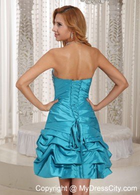 Turquoise Pick-ups Beaded Strapless Taffeta Cocktail Dress for Celebrity