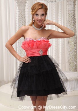 Multi-color Beaded Strapless Layered Tulle Mini-length Cocktail Dress