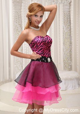 Zebra and Organza Beaded Sweetheart Layers Mini-length Cocktail Dress