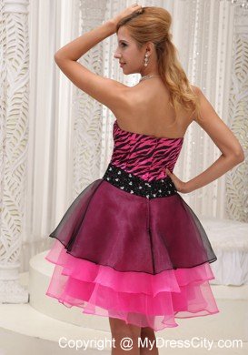 Zebra and Organza Beaded Sweetheart Layers Mini-length Cocktail Dress