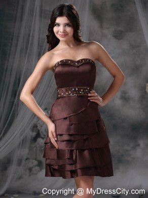 Sweetheart Beading Layered Mini-length Satin Homecoming Cocktail Dresses