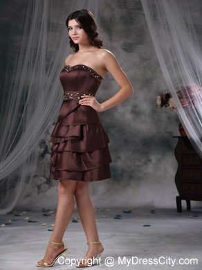 Sweetheart Beading Layered Mini-length Satin Homecoming Cocktail Dresses