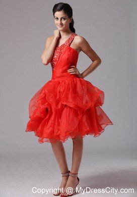 Pick-ups One Shoulder Beaded Organza Prom Cutout Back Cocktail Dress