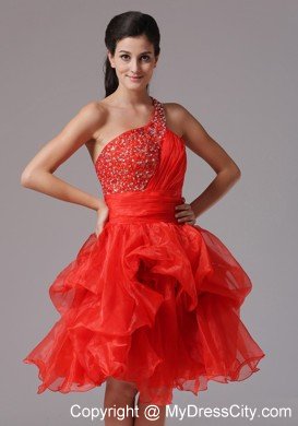 Pick-ups One Shoulder Beaded Organza Prom Cutout Back Cocktail Dress