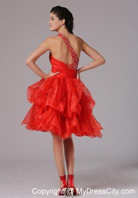 Pick-ups One Shoulder Beaded Organza Prom Cutout Back Cocktail Dress