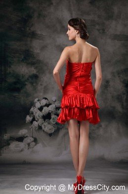 Ruche Mini-length Strapless Bowknot Red Cocktail Dress Made by Taffeta