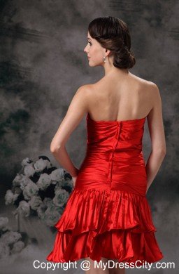 Ruche Mini-length Strapless Bowknot Red Cocktail Dress Made by Taffeta