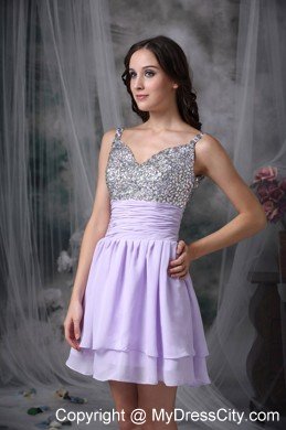 Straps Beading Chiffon Mini-length Short Homecoming Cocktail Dress