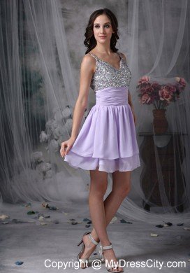 Straps Beading Chiffon Mini-length Short Homecoming Cocktail Dress