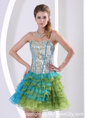 Ruffles Sequin Layered Sweetheart Multi-color Cocktail Dress for Prom