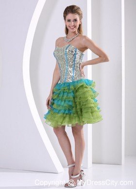 Ruffles Sequin Layered Sweetheart Multi-color Cocktail Dress for Prom