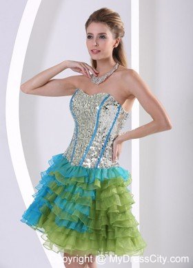 Ruffles Sequin Layered Sweetheart Multi-color Cocktail Dress for Prom