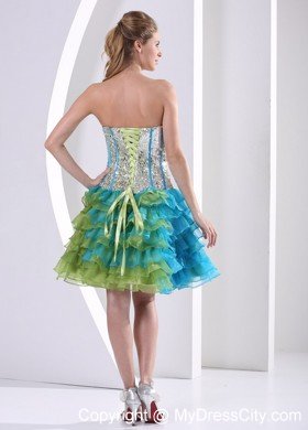 Ruffles Sequin Layered Sweetheart Multi-color Cocktail Dress for Prom