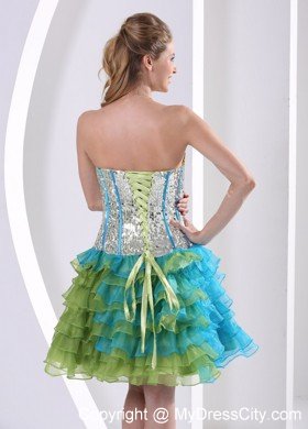 Ruffles Sequin Layered Sweetheart Multi-color Cocktail Dress for Prom