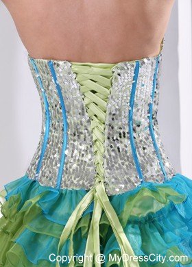 Ruffles Sequin Layered Sweetheart Multi-color Cocktail Dress for Prom