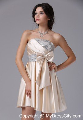 Sequin Bowknot Strapless Mini-length Champagne Cocktail Dress