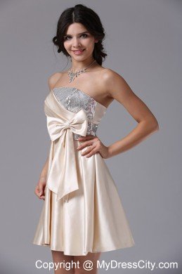 Sequin Bowknot Strapless Mini-length Champagne Cocktail Dress