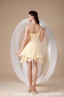 Light Yellow Strapless Short Beaded Cocktail Dress Has Curly Hem