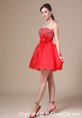 Beading and Handmade Flower Red Mini-length Cocktails Dresses