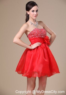 Beading and Handmade Flower Red Mini-length Cocktails Dresses