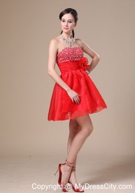 Beading and Handmade Flower Red Mini-length Cocktails Dresses